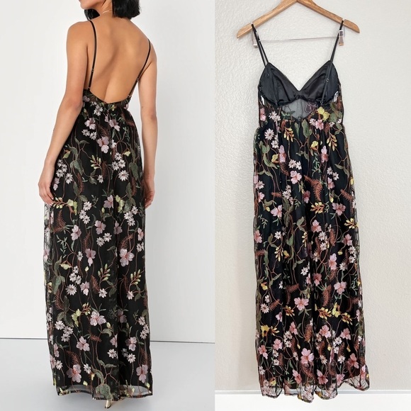 Radiant Fantasy Black Floral Embroidered Tulle Maxi Dress - Picture 3 of 9